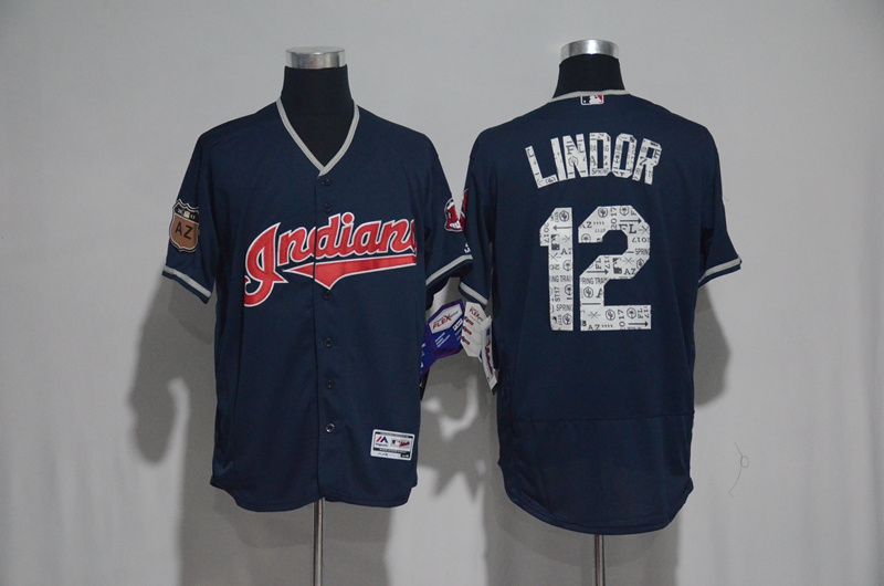 2017 MLB Cleveland Indians #12 Lindor Blue Spring Training Flex Base Jersey